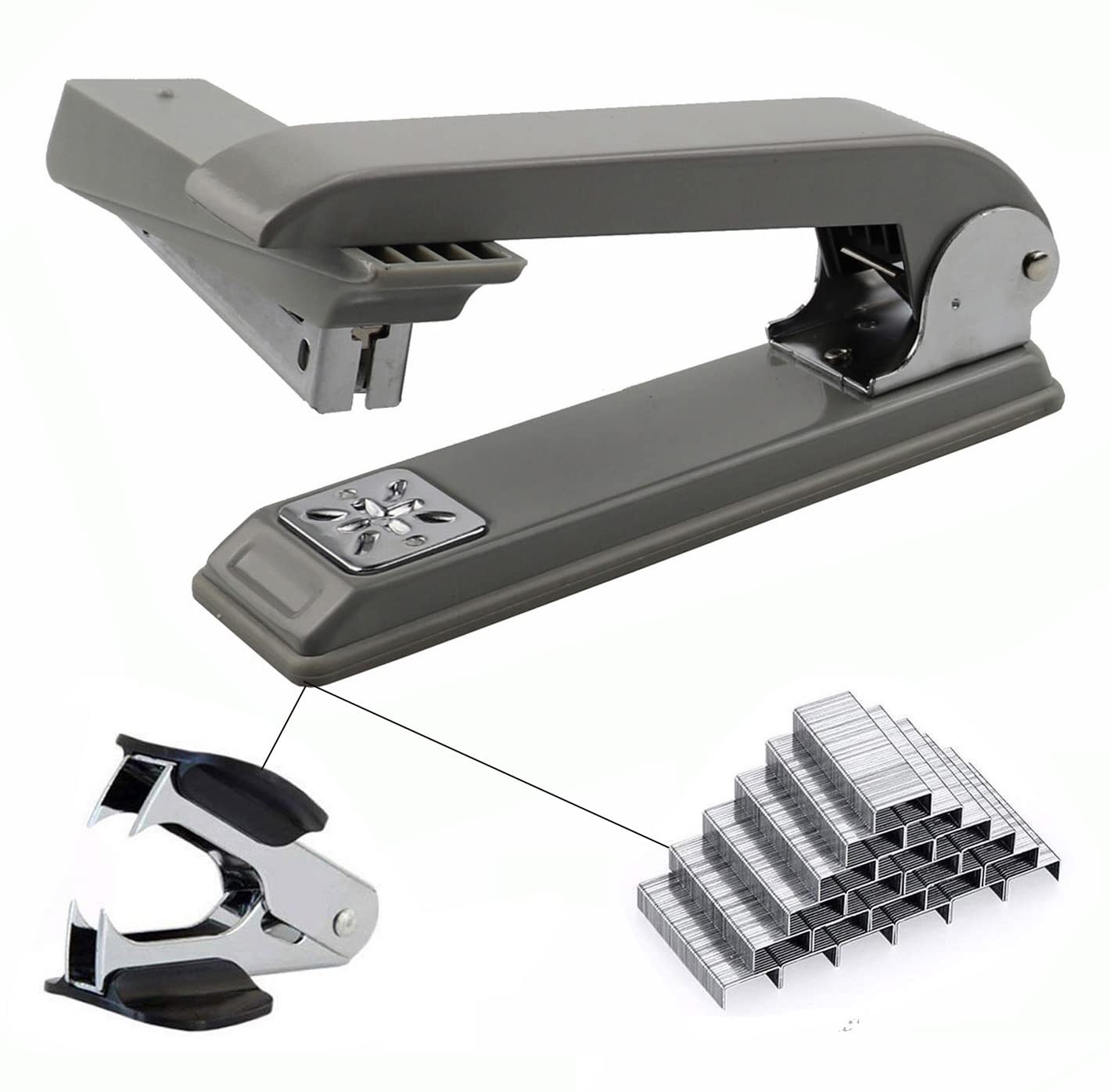 KuTi Kai 360° Swivel Stapler with 2000 Pieces Staples and Staple Remover,Specialized for Booklet brochures,Newspapers, leaflets, Price Lists stapling etc (Gray)