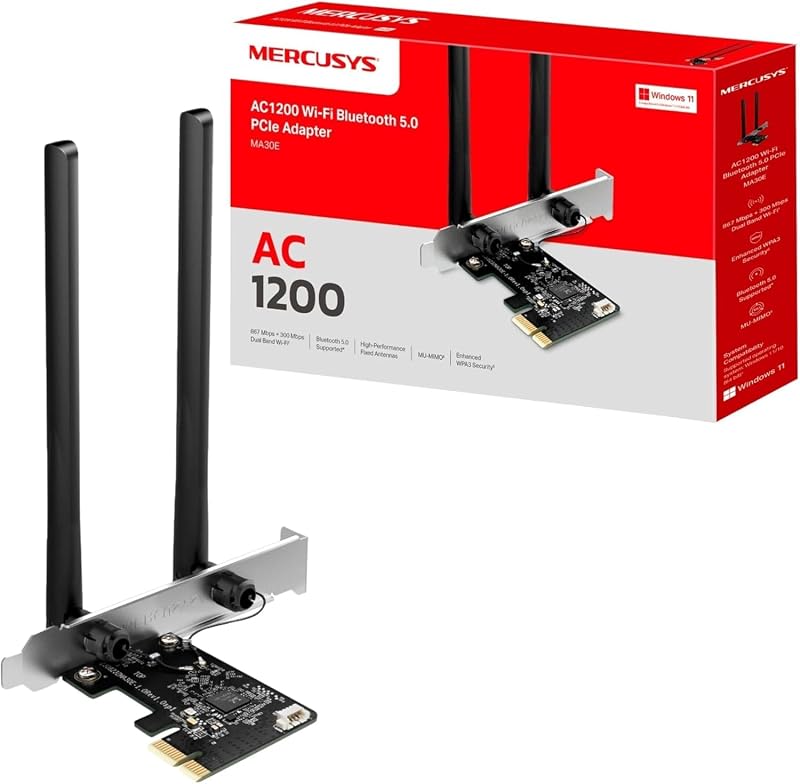 MERCUSYS MA30E AC1200 PCIe WiFi Adapter Bluetooth 5.0 MU-MIMO Windows 10/11