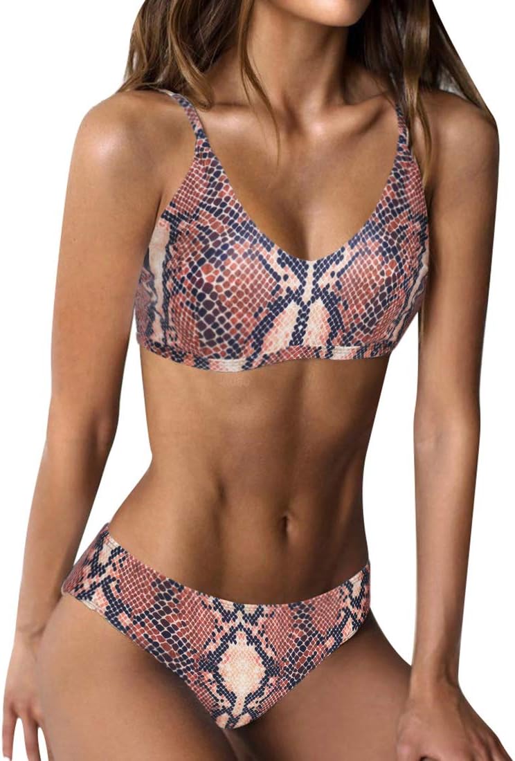 RUUHEE Women Ribbed Bikini Cheeky Bottom v Neck Brazilian Top 2 Piece Bathing Suits