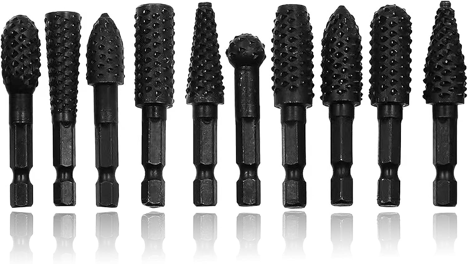 Wood Carving Set Tools - 10pcs Rotarys Burr Set Die Grinder Bits Electric Rasp File Rotarys Point Burrs Die Grinding Engraving File Rasp Drill Bits for Woodworking Carving Tool 1/8in Shank