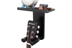 ONMIWOD Guitar Wall Mount, Auto Lock Guitar Hanger, Black Wood Guitar Wall Hangers Shelf with Pick Holder, Guitar Holder Wall Mount for Acoustic, Electric Guitar, Ukulele, Bass, Mandolin