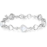 Carleen Birthstone Bracelets for Women 925 Sterling Silver Five Heart Station Created Gemstone Tennis Bracelet Jewelry Anniversary Birthday for Wife, 7"+1.2" Extender
