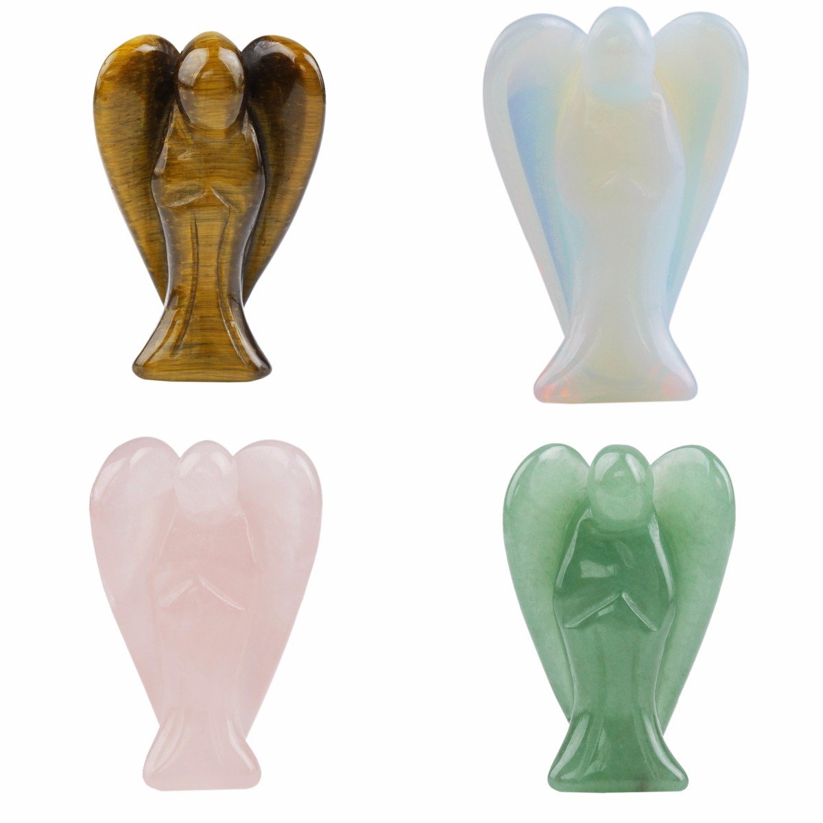 Shanxing 4pcs 1.5" Crystal Guardian Angel Ornament Gift, Small Carved Pocket Crystal Stone Angel Statue Figurine Sculpture Reiki Healing Crystal Gift Set Good Luck Crystal Micro Landscape Decoration