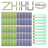 ZHIHU Official 110-Dart Different style EVAFoam Darts with Blue&Green Round Head and Glow in the Dark White Darts Refill Pack for Any Kid N-Strike Bullets Elite Blasters Toy Gun(Hole - Speed)