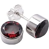 SilverStarJewel 925 Solid Silver Natural Garnet January Birthstone Stud Post Earrings 0.3"