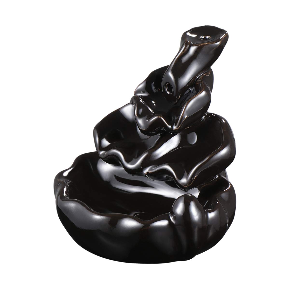 VORCOOL Ceramic Glaze Incense Smoke Cone Burner Backflow Censer Tower Holder (Black)