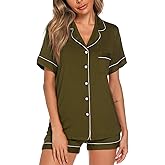 Aamikast Button Down Pajama Set for Women Shorts Soft pjs sets Sleepwear Loungewear Nightclothes(XX-Large,Olive Green)