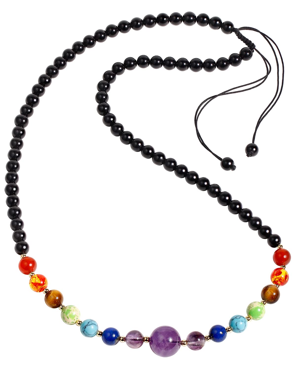 Jewboo 7 Chakra Amethyst Crystal Necklaces for Women Black Obsidian Chains Healing Crystals and Gemstones Meditation Yoga Balance Jewelery Gifts