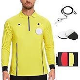 Soccer Referee Shirt Jersey Kit Pro Long Sleeves Ref Costume for Men Umpire Uniform Red Yellow Cards Coach Whistle