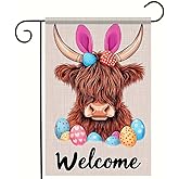 BlissYard Happy Easter Garden Flag 12x18 Inch Double Sided Highland Cow Bunny Ear Egg Welcome Design Small Outdoor Yard Flag Spring Easter Banner for Porch Lawn Patio Farmhouse Decor