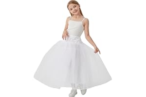 Girls Long A-line Tulle Lace Underskirt Hoopless Petticoat Slips (31.4 inches)