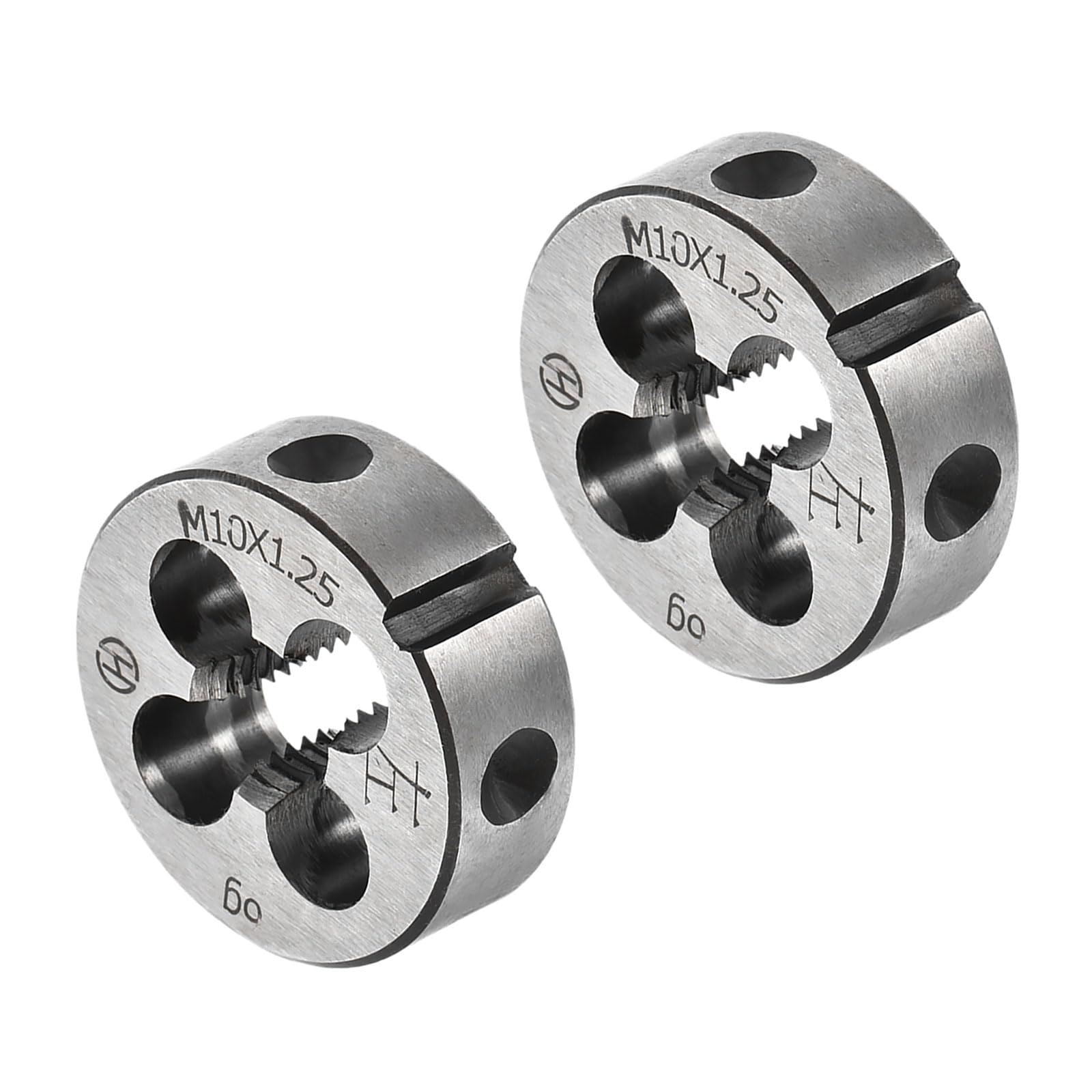 CoCud Round Thread Repair Die, M10x1.25 Die 30mm OD, Alloy Tool Steel Left Hand Cylindrical Pipe Threading Tool with 4 Chip Holes - (Applications: for Threading Repairing), 2pieces — image 1