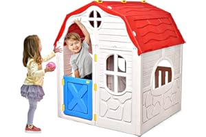 GENERIC Fireflowery Foldable Kids Playhouse, Indoor & Outdoor Cottage Toy House for Toddlers, Playhouse w/Working Doors & Windows, Playset Toy House for Boys & Girls