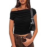 Darong Women's Summer Cap Sleeve Boat Neck Off Shoulder Top Going Out Slim Fit Tops Y2K Tight Shirts