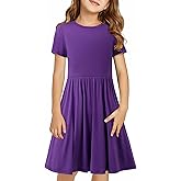 storeofbaby Girls Short Sleeve Dress Casual A Line Twirly Skater Dresses 4-13 Years