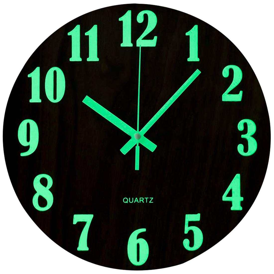 Topkey 12 Inch Luminous Wall Clock Silent Wooden Design Night Lights Round Wall Clock for Living Room and Bedroom (Battery Not Included) - Brown