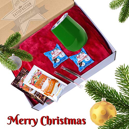 Christmas Blanket Gift Box- Includes Luxury Red Blanket, Insulated Mug, Hot Chocolate, Candy & Marshmallows Presents Arrive in Beautiful Gift Box with Holiday Ribbon