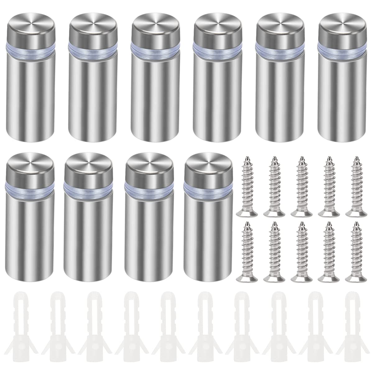 YIXISI 10 PCS 12ร30 mm Stainless Steel Advertising Screw, Standoff Fixings, Stainless Steel Sign Standoff Screws, with Screws, for Advertisement Fixings, Silver โ image 1