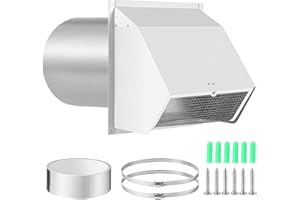 KYLAZER 6 Inch Hooded Wall Vent with Screen and Damper,Wall Exhaust Vent Cover Cap,Dryer Vent Cover Outside,External Extractor Wall Vent Hood for House Kitchen Range Hood Air Ventilation White
