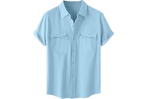 Oversized Cotton Linen Shirts for Mens Casual Button Down Collared Shirts Summer Beach Vacation Tops with 2 Pockets