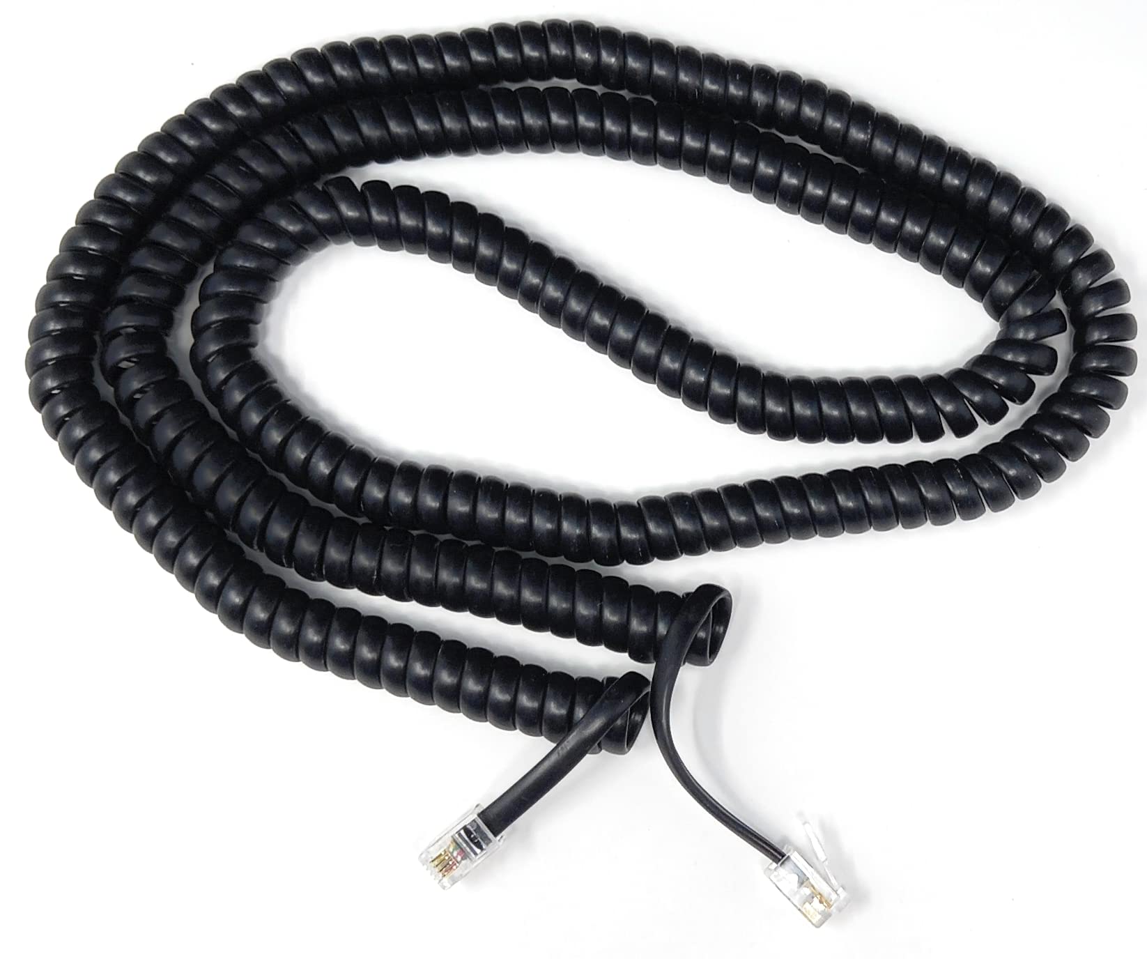 DRUT 6m Coiled RJ10 RJ9 RJ22 4P4C 4 PIN Telephone Handset Curly Lead Cable 20ft Black