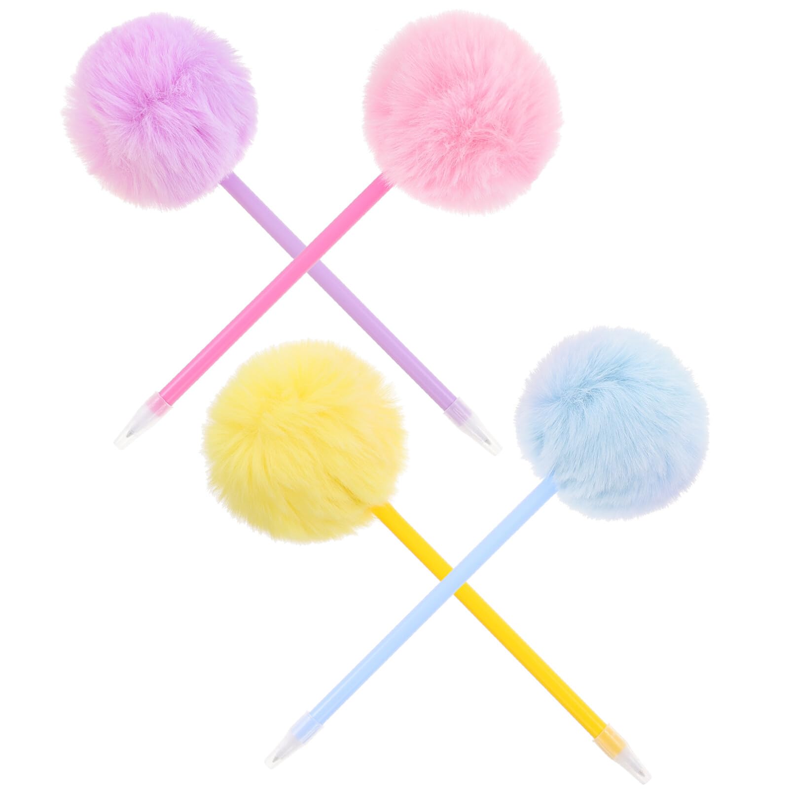 4pcs Pom Pom Pens Fluffy Ballpoint Pens Cute Plush Plush Fuzzy for Office School Stationery Kids Women Girl Coworkers
