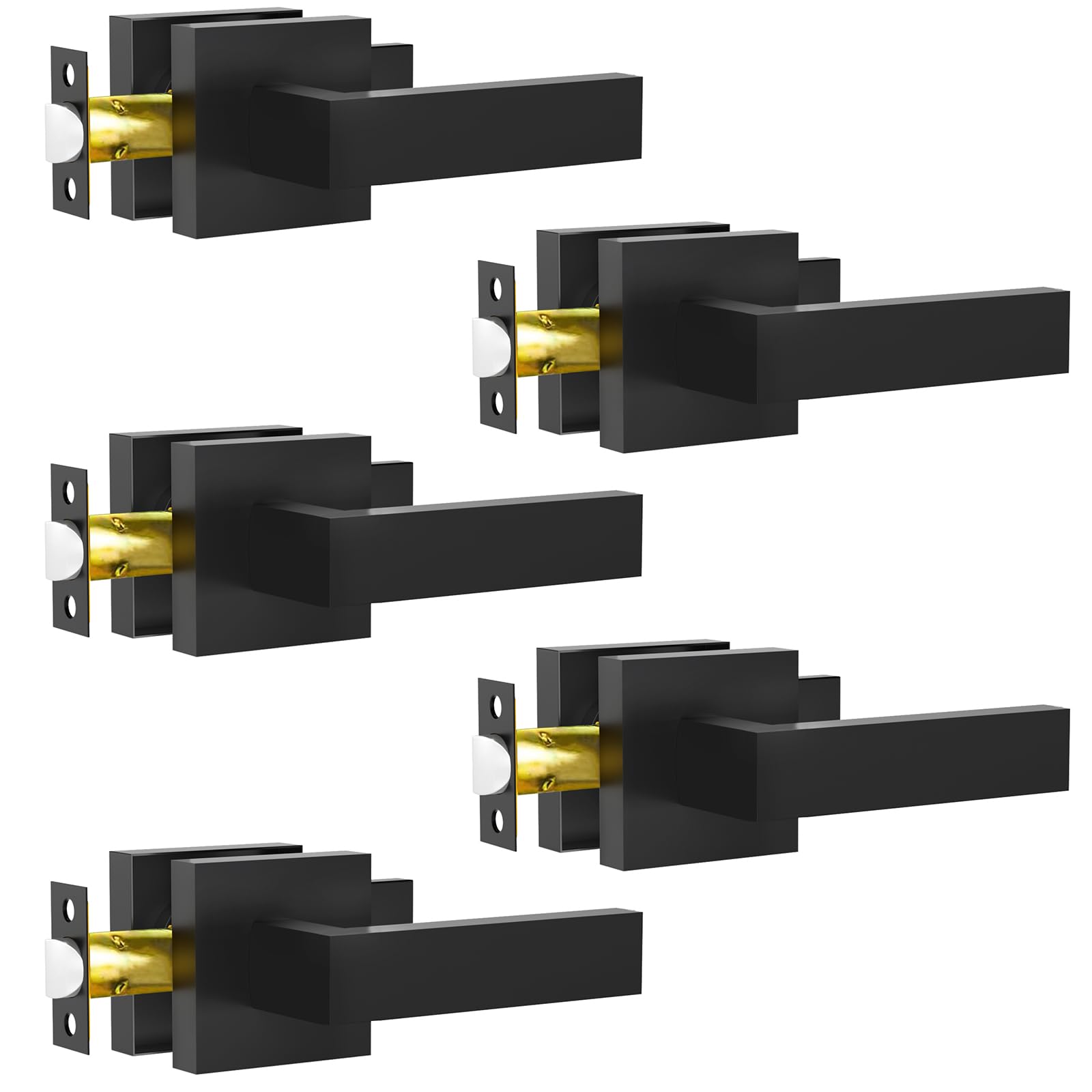 Photo 1 of RAZCC Passage Door Lever, 5 Pack Matte Black Interior Door Handles for Hallway and Closet, Heavy Duty Square Interior Keyless Door Handles Non-Locking Door Knobs for Right & Left Side Door