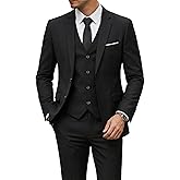YND Men's 3 Piece Suit Set with Tie, 2 Button Slim Fit Solid Blazer Jacket Vest Pants, Business Wedding Party Suits for Men