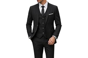 YND Men's 3 Piece Suit Set with Tie, 2 Button Slim Fit Solid Blazer Jacket Vest Pants, Business Wedding Party Suits for Men