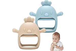 2Pcs Silicone Baby Teether Toy for Infants 3+ Months, BPA Free Anti-Drop Silicone Mitten Teething Toy for Soothing Sore Gums,