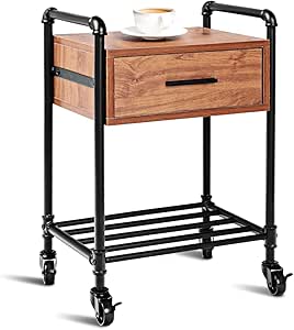 GOPLUS Mesa auxiliar con ruedas, mesa de café multiusos con