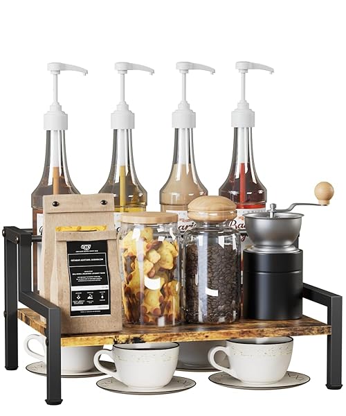 Artibear Coffee Syrup Rack Organizer for Countertop, 4 Syrup Bottles Holder Stand for Tabletop, Bar Organizer for Coffee Supplies, Wine Storage Rack for Home Bar, Kitchen, Café Shop, Black