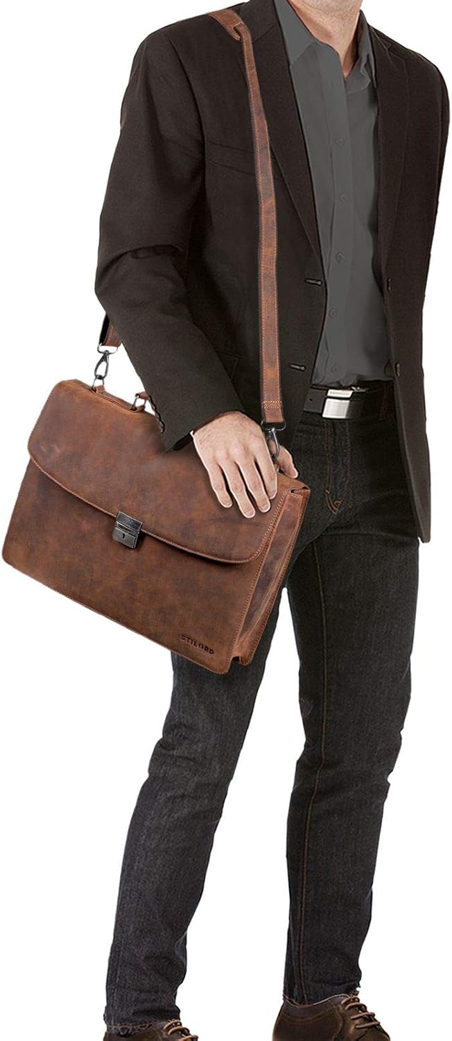 STILORD "Jonathan" Leather Briefcase Portfolio Men & Women Shoulder Bag Classic Design Business Work Bag Leather Black Colour:Missouri - Image 4