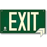 Photoluminescent Exit Sign Green W/Holes and Hardware - UL 924 Code Approved Aluminum/IBC/NFPA 101 (Directional Arrows Includ