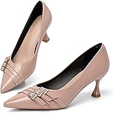 Women's Kitten Heels Leather Comfortable Closed Toe Pointed Toe Pumps Stiletto Heeled Dress Shoes for Women Classic Wedding Party Work Pump Shoes
