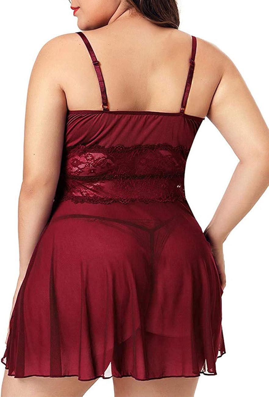 XAKALAKA Women's Plus Size Lingerie Babydoll Front Slit Lace Mesh Chemise Sleepwear at  Women’s Clothing store