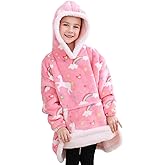 Blanket Hoodie, Sherpa Fleece Wearable Blanket for Kids, Plush Flannel Hooded Blanket, Sweatshirt Gift with Giant Pocket