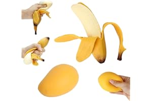 Fruit Squishy Set – 2‑Piece Banana & Mango Squeeze Duo, Realistic TPR Design for Stress Relief, Fidgeting, Office Desk Decor 