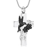 mingkejw Hummingbird Cross Urn Necklace for Ashes Cremation Jewelry for Women Men Stainless Steel Memorial Necklaces Ash Holder for Human Pets Keepsake Jewelry for Loved Ones with Fill Tool