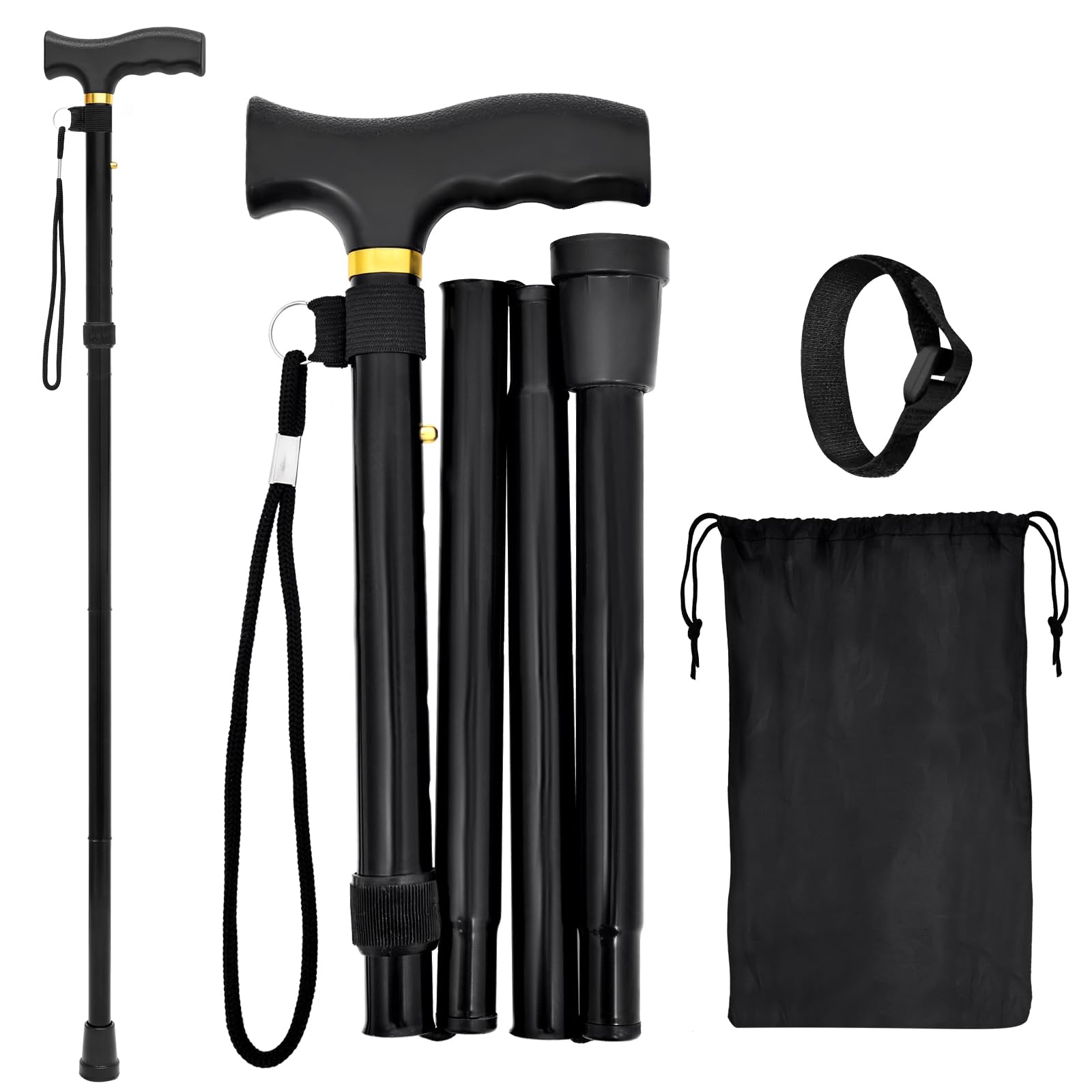 Photo 1 of Folding Walking Cane - Lightweight, Adjustable, Anti-Slip, Portable, with Storage Bag and Strap, Suitable for Men, Women, and The Elderly.