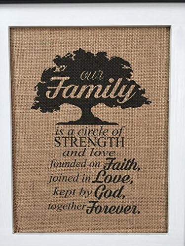 Our Family is a Circle of Strength Religious Inspirational Wall Art 8.5" x 11" Unframed Burlap Tapestry Features Christian House Blessing for Your Home Decor