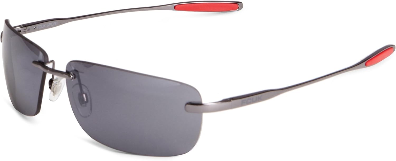 FCUK FCS003 Rimless Men's Sunglasses Dark Gunmetal/Red One Size Amazon
