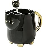 Christmas mugs Ceramic Cat Mug with Tea bag– 17oz Unique Coffee Cup with kitty Expression Design, Fun Gift for Women, Girls, Kids, Cat Lovers (BLACK)