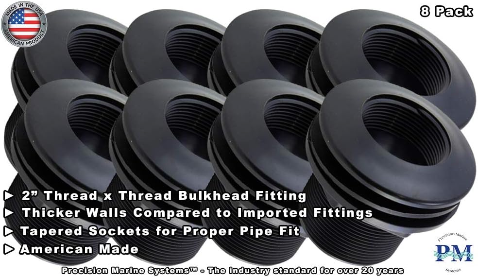 Bulkhead Fitting 2” Thread x Thread 8/Pack Aquarium