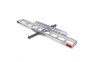 Black Widow Motorcycle Bike Hitch Carrier with Loading Ramp, 400 Lbs Capacity, Metallic - Heavy-Duty Aluminum Hauler and Platform for Motorcycles