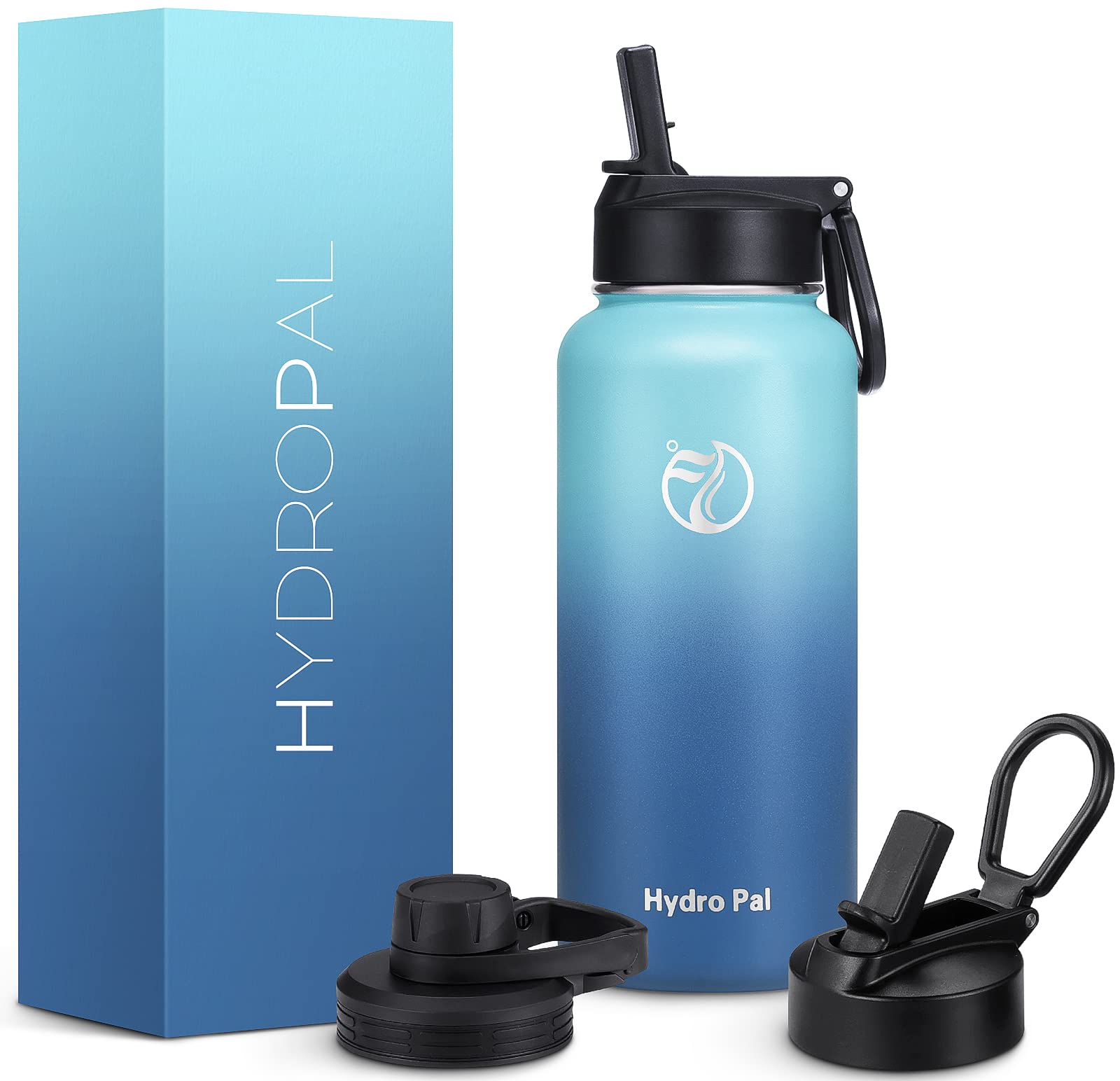 HydroPal Vacuum Insulated Stainless Steel Water Bottle, 1.9L/1.2L/1L/750ml/500ml- 2 Lids (Straw Lid and Spout Lid), 2 Straws Water Bottle for 12 Hours Hot & 24 Hours Cold, Great for Work, Travel