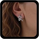 Jugielu Boho Star Ear Jacket Earrings Gold Crystal Star Earring Hollow Stars Stud Earrings Cz Celestial Earring Beads Double Sided Stud Front Back Jewelry for Women
