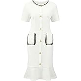 Hobemty Women's Tweed Dress Short Sleeve Elegant Wedding Cocktail Bodycon Fishtail Dresses