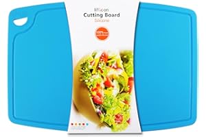 Liflicon Extra Large Thick Silicone Cutting Boards for Kitchen 14.6'' x 10.43'' Flexible Cutting Chopping Boards/Mats Non-slip Deep Drip Juice Groove, Dishwasher Safe-Blue