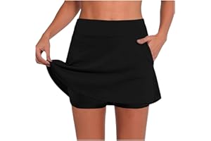 Tennis Skirts for Women with Shorts, Summer High Waisted Stretchy Golf Skorts Pockets Athletic Skirts for Running Workout Gym